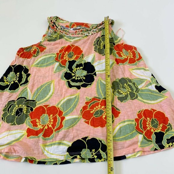 Crown & Ivy Sleeveless Braid Trim Tank Top Shirt Blouse Floral Coral Orange M - Picture 8 of 10